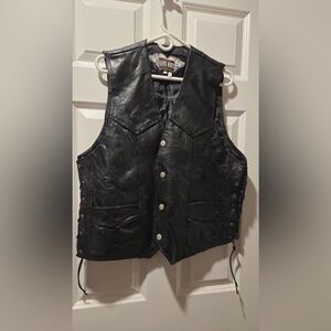 Hawg Hides Black Leather Vest w/ Genuine Leather Material and Fitted Silhouette